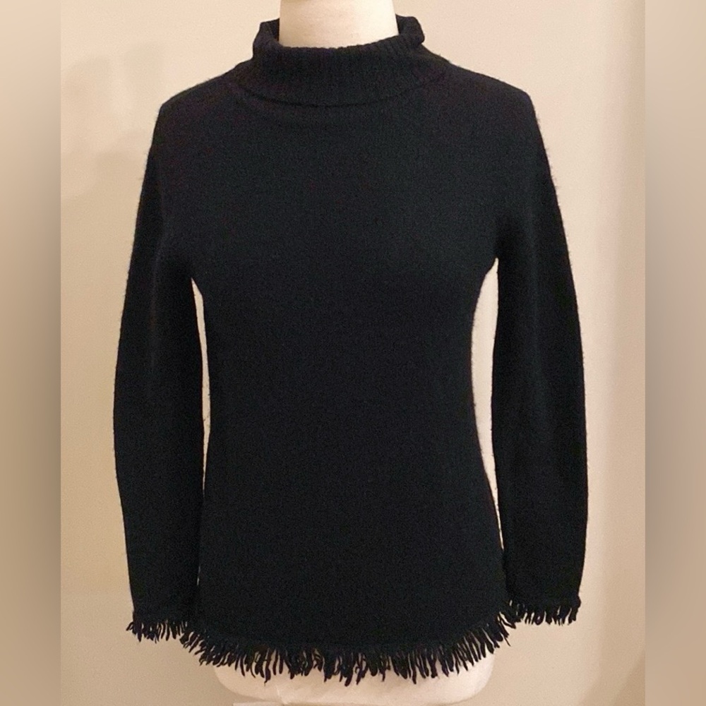 Rafaella Petites Black 100% Lambswool SP Whimsigoth Dark Academia Fringe Sweater